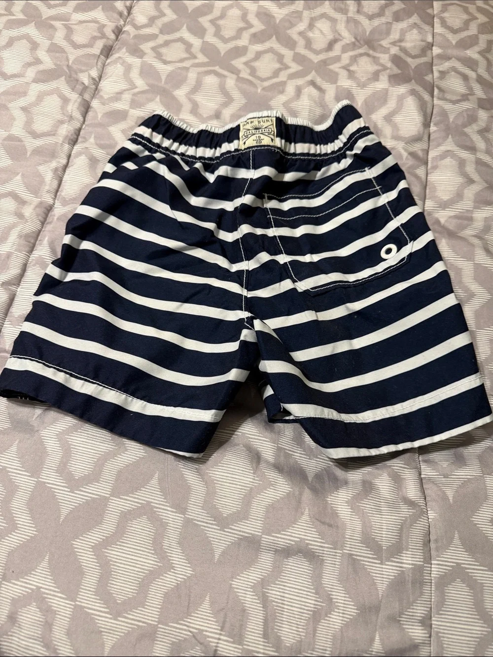 GAP KIDS Boys Navy & White Striped Swim Shorts with Orange Drawstring